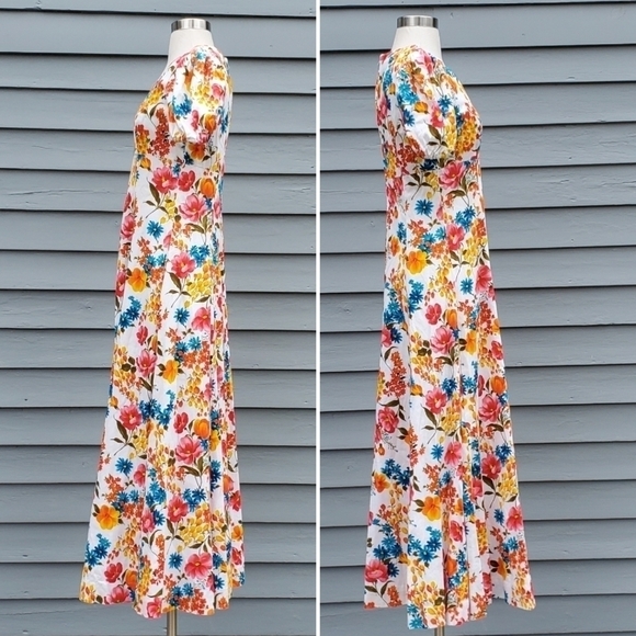 Vintage 70s Handmade Cottagecore Boho Prairie Floral‎ Feminine Maxi Dress Small - Picture 3 of 5